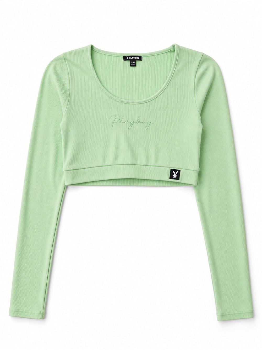 Playboy Ribbed Long Sleeve Crop Top Sage Green | Large | Gently Used